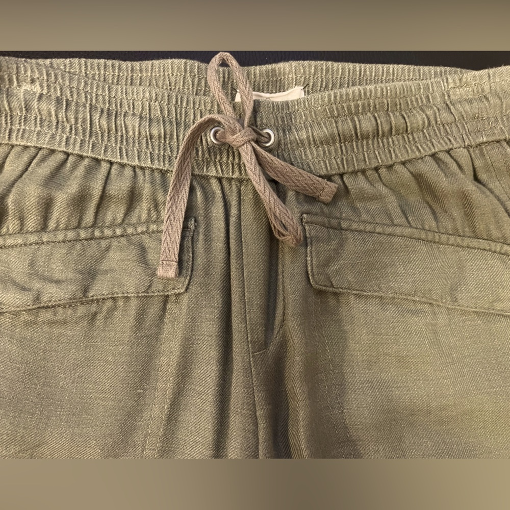 Linen Blend Olive Green Elastic Draw String Waist… - image 4